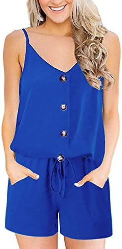 QEESMEI Women's Jumpsuits Rompers V Neck Spaghetti Strap Drawstring Elastic Waisted Long Pants Jumpsuits