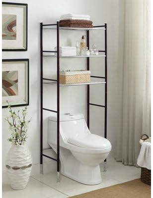Sleek Contemporary Style Duplex Over The Toilet Bathroom Shelf Oil Rubbed Bronze and Chrome Finish 24" x 66.25"