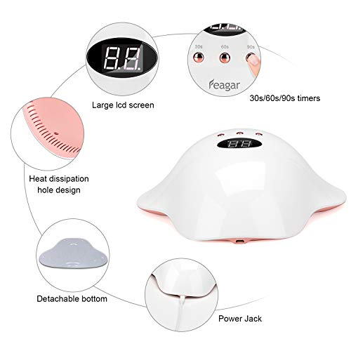 Uv Nail Lamp, Feagar 24W Portable Nail Dryer Curing Lamp for Fingernails and Toenails, with Automatic Sensor, 30s 60s 90s Fast Drying Timers and Detachable Bottom Tray