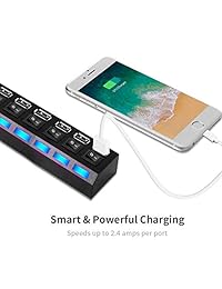 isightguard - Hub USB 2.0 de 7 puertos con interruptores de alimentación individuales y LED para ordenador portátil o PC