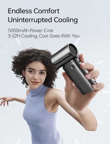 JISULIFE 9S Turbo Power Portable Fan with 5000mAh Battery and 5 Speeds of Runtime up to 22 Hours - Black