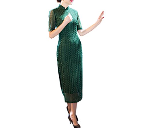 XueXian(TM) Women's Hallow Out Layers Summer Prom Wedding Dress Qipao Long Cheongsam Green