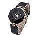 Top Plaza Women Fashion All Black PU Leather Wrist Watch Rhombus Rhinestone Rose Gold Case Non Scale Analog Quartz Watch