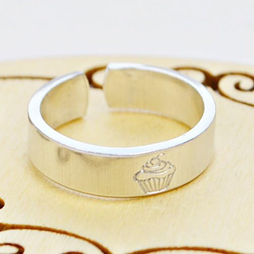 Cupcake Adjustable Aluminum Hand Stamped Ring- Custom made to size 4 -14