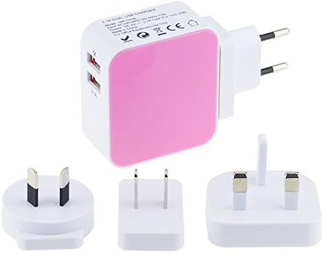 WONPLUG Rapid Double Speed Universal USB Charger - Dual / 2 Port for Cable Hub Power Charging Devices &amp; Accessories On UK /US/AU/EU Plug Mains Adapter - Portable &amp; Travel Friendly - PINK