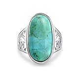 Bling Jewelry Turquoise Oval 925 Sterling Silver Scroll Cocktail Ring