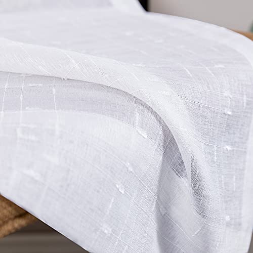 JINCHAN Bleach White Kitchen Curtains Linen Textured Voile Rod Pocket