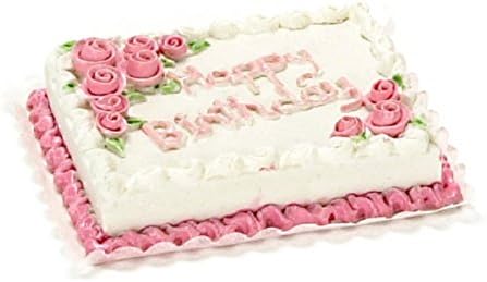 Dollhouse Miniature Happy Birthday Sheet Cake w/Roses by Falcon Miniatures
