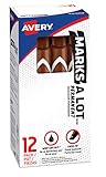 Avery Marks-A-Lot Permanent Markers, Large Desk-Style Size, Chisel Tip, 12 Brown Markers (08881)