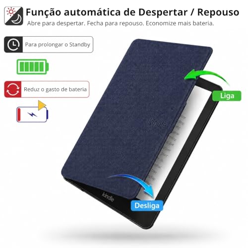 Capa Kindle Paperwhite 12ª Geração 7” (SA569P e SA568B) e Kindle Colorsoft 1ª Geração (SA58CB e SA59CP) – Auto Hibernação – Fechamento Magnético – Leve, Ergonômica e Encaixe Perfeito (Azul Marinho)