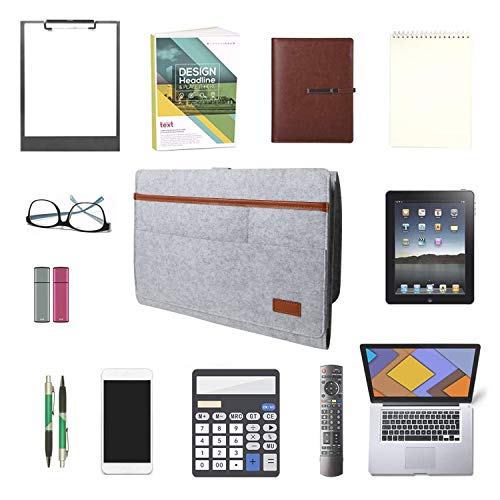 MEYUEWAL Felt Bedside Caddy, Bedside Hanging Storage Organizer with Anti-Slip Velcro for Sorting Magazine, Tablet, Phone, Earphone, Remote, Glasses, Pen - Dark Grey (Light gray)