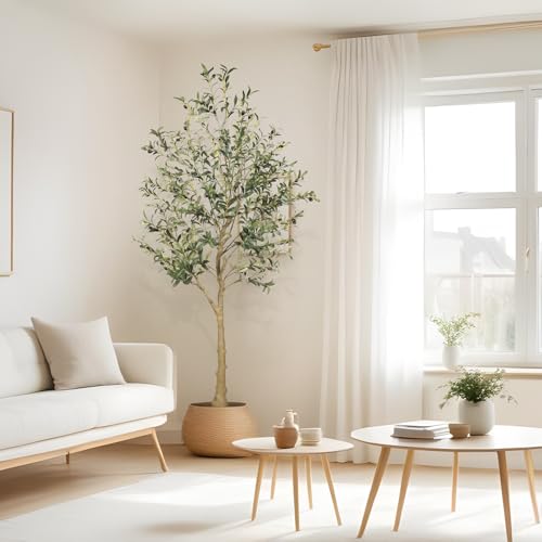FEELEAD 6ft Faux Olive Tree – Tall Artificial Olive Tree 180cm with Natural Trunk, Fake Olive Tree Indoor Decor, Olive Plant Artificial Indoor for Home and Office