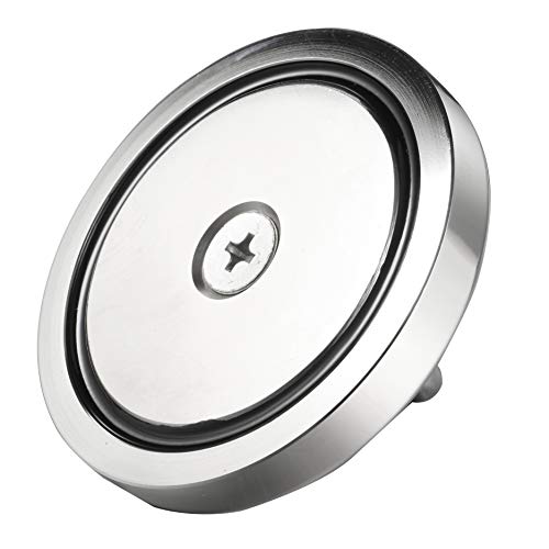 Wukong 837LBS(380KG) Pulling Force Super Powerful N52 Round Neodymium Magnet with Countersunk Hole and Eyebolt Diameter 3.54''(90mm) X Thick 0.70"(18mm) for Fishing Magnet