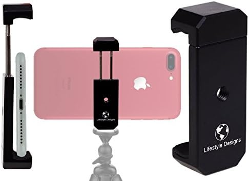 New Extra Wide Pro Phone Mount – for any Tripod or Selfie Stick, fits iPhone 8 7 6 Plus, X, Samsung Galaxy S8+, S8 Edge, Note 8 &amp; Big Smartphones | HD Metal, Grip Clamp to any Large Phone