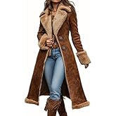 Ru Sweet Women's Winter Faux Suede Sherpa Fleece Lined Jacket Fuzzy Long Sleeve Warm Trench Overcoat