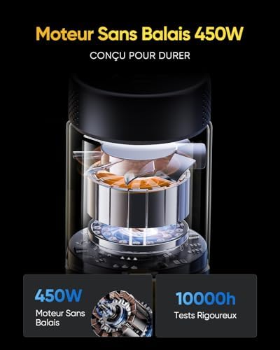 V12 Aspirateur Balai sans Fil, 50Kpa/50Min/450W Aspirateur sans Fil Puissant, Technologie GreenEye, Écran LED, Brosse Anti-Emmêlement, Rechargeable, pour Tapis, Sols Durs et Poils d'animaux
