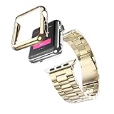 Creazy Stainless Steel Strap Watch Band+Adapter+Case Cover for Apple Watch 38mm (Gold)