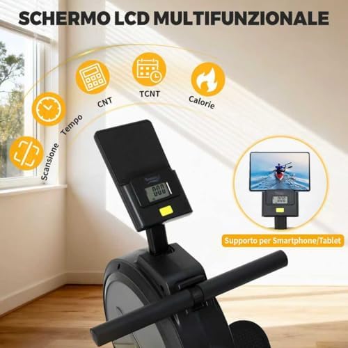 Vogatore per Casa con 16 Livelli di Resistenza, Vogatore Magnetico con Schermo LCD Supporto per Smartphone, NV-1791