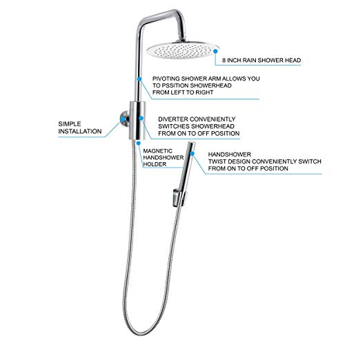 HOMOOK Shower Column System Retro-Fit 2-Function Magic Control Hand Shower Combo with 8 inch Rainfall Ultra-thin Stainless Steel Showerhead