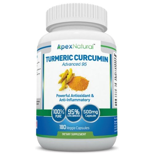 Turmeric Curcumin 95 ADVANCED - Standardized to 95% Curcuminoids - 500mg, 180 Veggie Capsules - 100% Pure - FREE... image