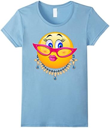 Women's Lady Bling Face Emoji Costume - Smiley Funny Emoticon Shirt XL Baby Blue