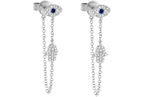 OIDIMS Blue Evil Eye Protection Hamsa Hand of Fatima Dangle Drop Earrings for Women 925 Sterling Silver Post Fashion Cubic Zircon Crystal Stud Dainty Lucky Jewelry Gifts Daughter Friendship Birthday