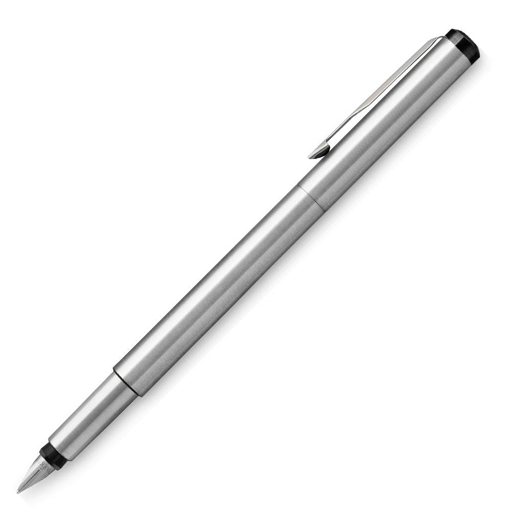 Parker Vector Fountain Pen | Stainless Steel with Chrome Trim | Medium Nib | Blue Ink | Gift Box