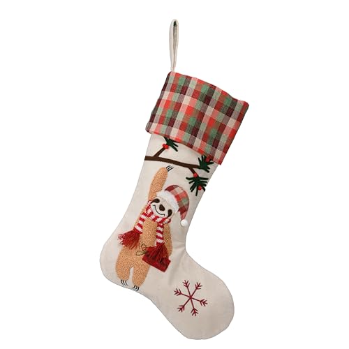 Christmas Stocking Home Decorations Gifts Holders, Sloth Pattern Xmas Present Socks Plush Faux Fur Cuff 21in