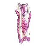 Womens Kaftan Housedress Beige Dashiki Print Caftan Cover Up Bohemian Dresses