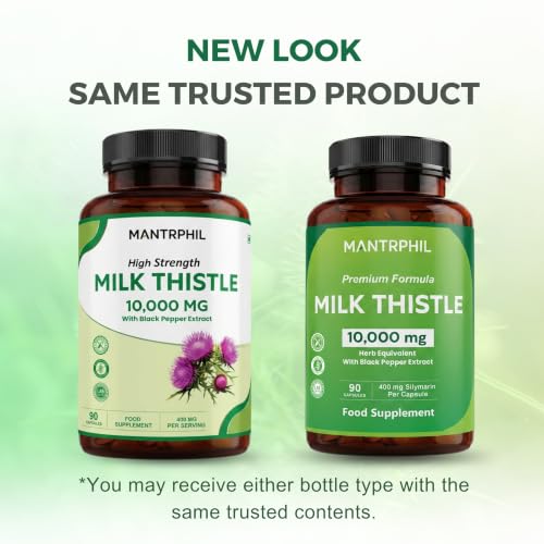 Milk Thistle High Strength 10000mg | 400mg Silymarin per Capsule | 90-Day Supply | with Black Pepper | Vegan Herbal Food Supplement | Lab Tested