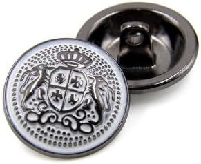 Fashion Retro Gold Lace British Crown Logo Metal Shank Buttons for Suits Coats Sweaters(Pink/Black/Beige/White/Gun black/Matte gold/Gun white, Pack of 6) (0.79 inches, Gun white(New))
