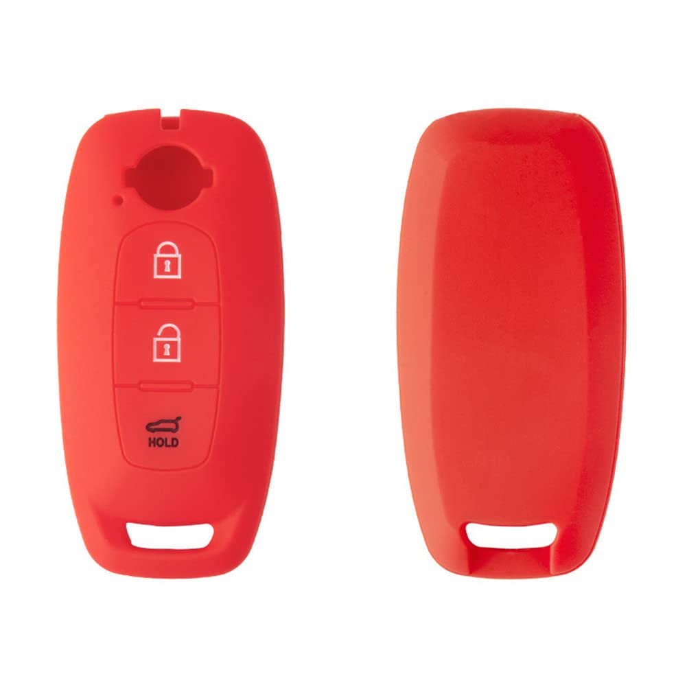 Happyit Silicone Car Key Cover Cases for Nissan Juke Teana 2023 3 Buttons Keyless Remote Control Accessories (Red)