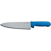 Dexter-Russell S145-8C-PCP Chef’s Knife, 8" DEXSTEEL High Carbon Stain-Free Steel Blade, Curved Edge Design, Blue Textured Polypropylene Handle, NSF Certified, Culinary Kitchen Cook Knife