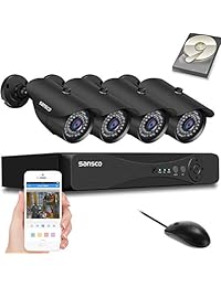 SANSCO 8 canales, 1080N DVR Grabadora CCTV Sistema de seguridad con 4x SuperHD Cámaras Exteriores de 1,3 MP y 1TB HDD (960p Dome cámara tipo bullet, Copia de seguridad USB rápida, antivandalismo e impermeable).