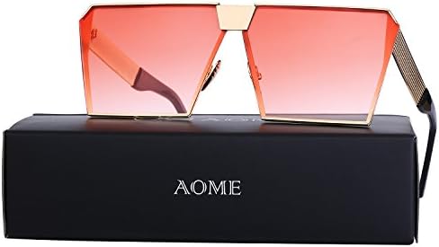 AOME Oversized Flat Top Sunglasses Square Metal Frame Mirrored Sunglasses (Gold&amp;Gradient Red, 2.0)