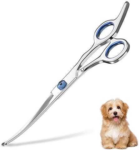 Petsvv 7″ Curved Dog Grooming Scissors with Safety Round Tips, Light Weight Professional Pet Grooming Shears Stainless Steel for Dogs Cats Pets