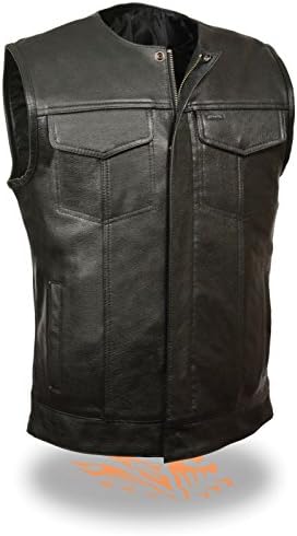 SOA Motorcycle Vest with Snap & Zipper-Front Closure.Dual Concealed Gun Pockets (X-Large, Collarless)