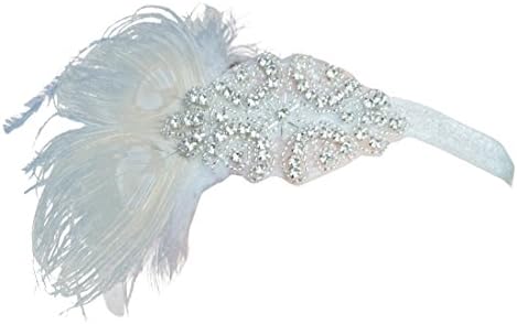 Blank K Flapper 1920's Headpiece Beaded Fascinator Feather Fascinator Great Gatsby Bridal Tiara Headband (White)