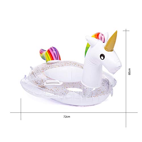 WISHTIME Unicorn Pool Float Toys - 2019 Summer Baby Inflatable Unicorn Pool Float with Glitters Infant Swimming Ring Boat for 6-36M