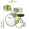 Eastar Schlagzeug Kinder Komplettset 3-teiliges Kinder Drumset 14 Zoll/35.5 cm EDS-180G mit Thron, Becken, Pedal und Drumsticks, Metallisch Grün
