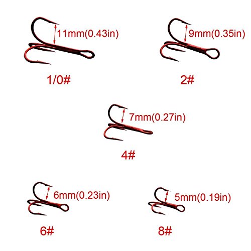 Milepet Klassische Drillingshaken-Set, Hartstahl, Standardstärke, Angelhaken mit Angelausrüstungsbox, 2#, 4#, 6#, 8#, 10… – Bild 4