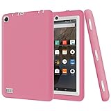 Fire 7 Case, H&T(TM) Ultra Slim Thin Hybrid Double Layer Anti-Scratch Shockproof Protective Cover Case For Fire 7 Inch [Kids Friendly] Tablet (5th Generation - 2015 release Only) (Pink)