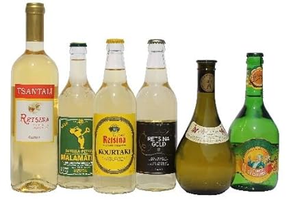 6x beliebter Retsina aus Griechenland Tsantali Malamatina Kourtaki Gold Georgiadi Kechribari im Probier Set geharzter Weißwei