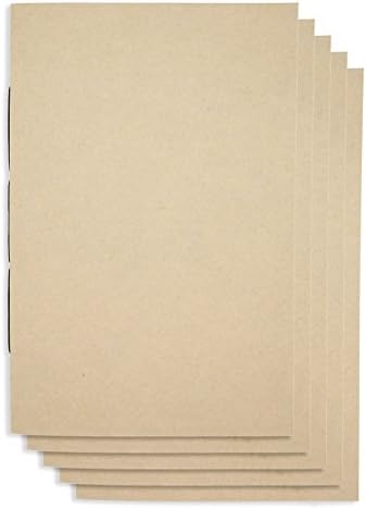 (Set of 5) A5 Handmade Unlined Notebook 8.25 x 5.5 inches | Plain Blank Cover | 80 Unlined Page | Lay Flat Binding | Cream Paper