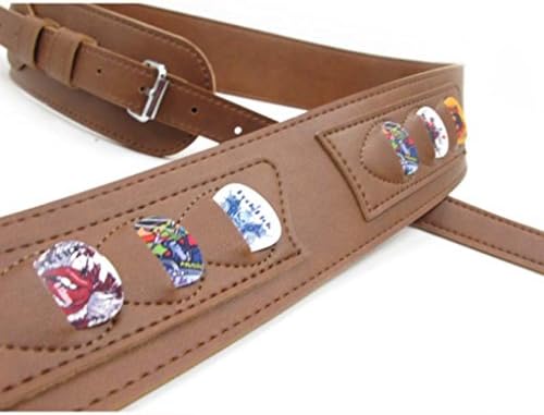Faux Leather Guitar Strap Bass Strap with 6 Pick Holder and 6 Extra Free Pick