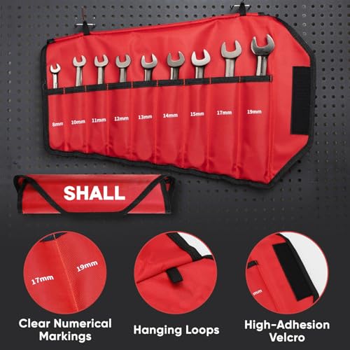 Shall 9-Piece Flex Head Ratcheting Wrench Set, 72 Metric Teeth 8-19mm, Cr-V Built, Nickel Plated with Organization Bag