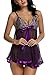 Avidlove Women's Lingerie Lace Babydoll V neck Sleepwear Splicing Chemises Purple XL