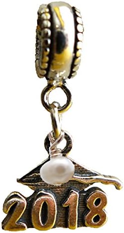 Graduation Cap 2018 June FW Pearl Birthstone Sterling Silver Dangle Charm Bead