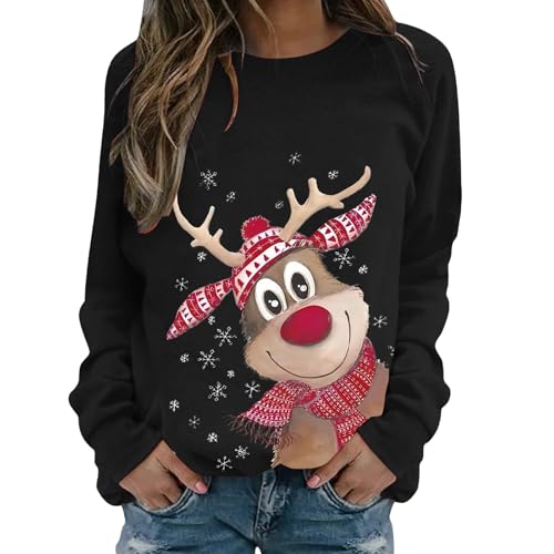 ZJKESDIOAW Christmas Jumpers for Women Jumper for Women Uk Ladies Santa Claus Xmas Printed Sweatshirt Cute Funny Hilarious Ugly Sweater