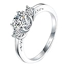 925 Sterling Silver Ring, Boruo Cubic Zirconia CZ Diamond Eternity Engagement Wedding Band Ring Size 6
